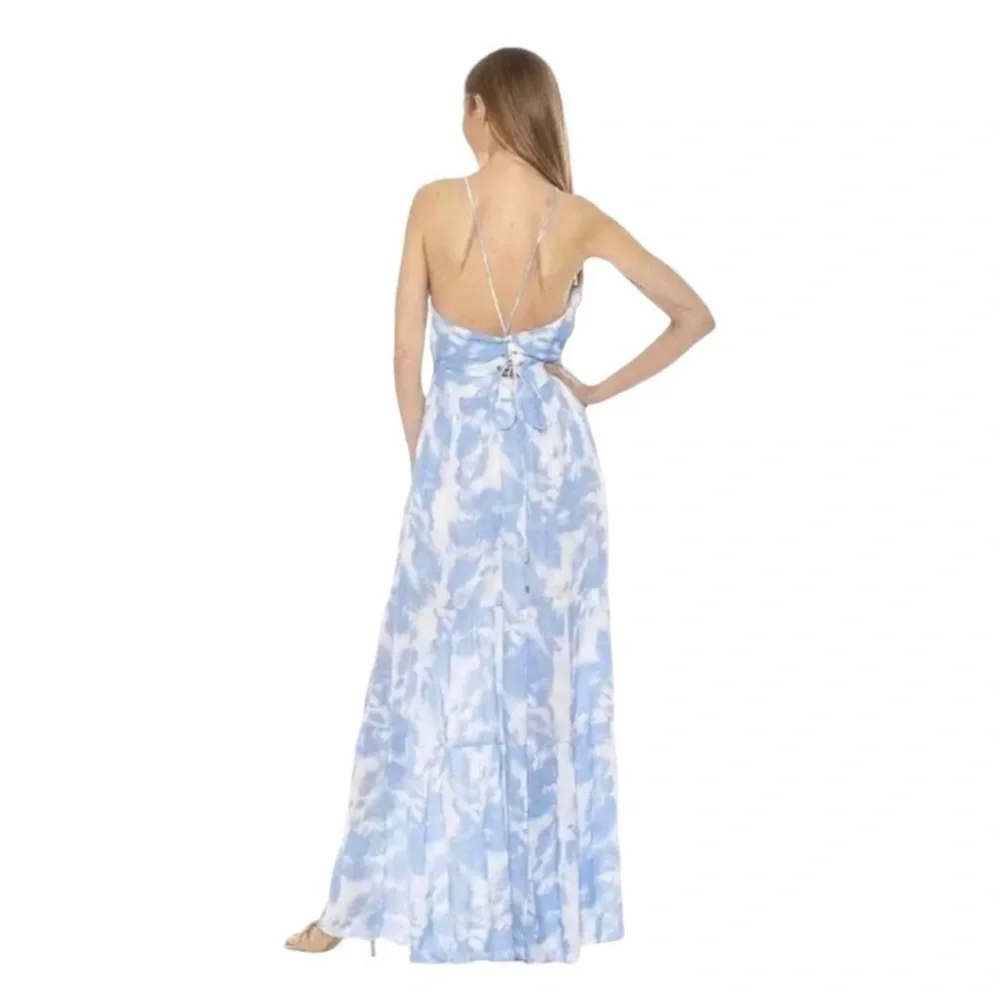 Alexia Admor Kira Ruffled Halter Maxi Dress NWT Blue White Size 6